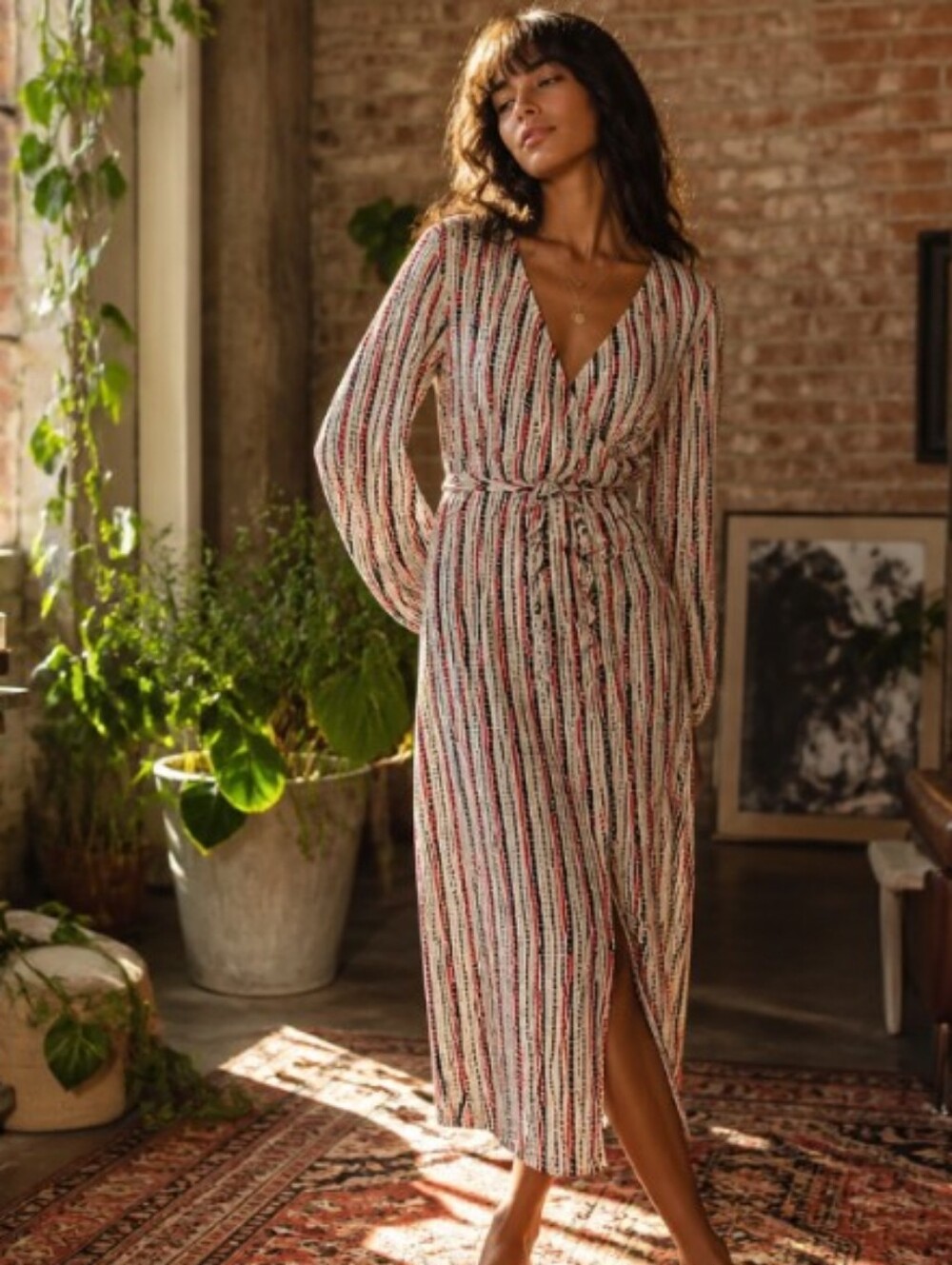 Ruby Rox Pink and White Striped Wrap Midi Dress